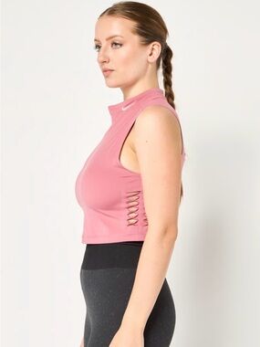 Nike Pink Cropped Mock Neck Tank with Side Lattice